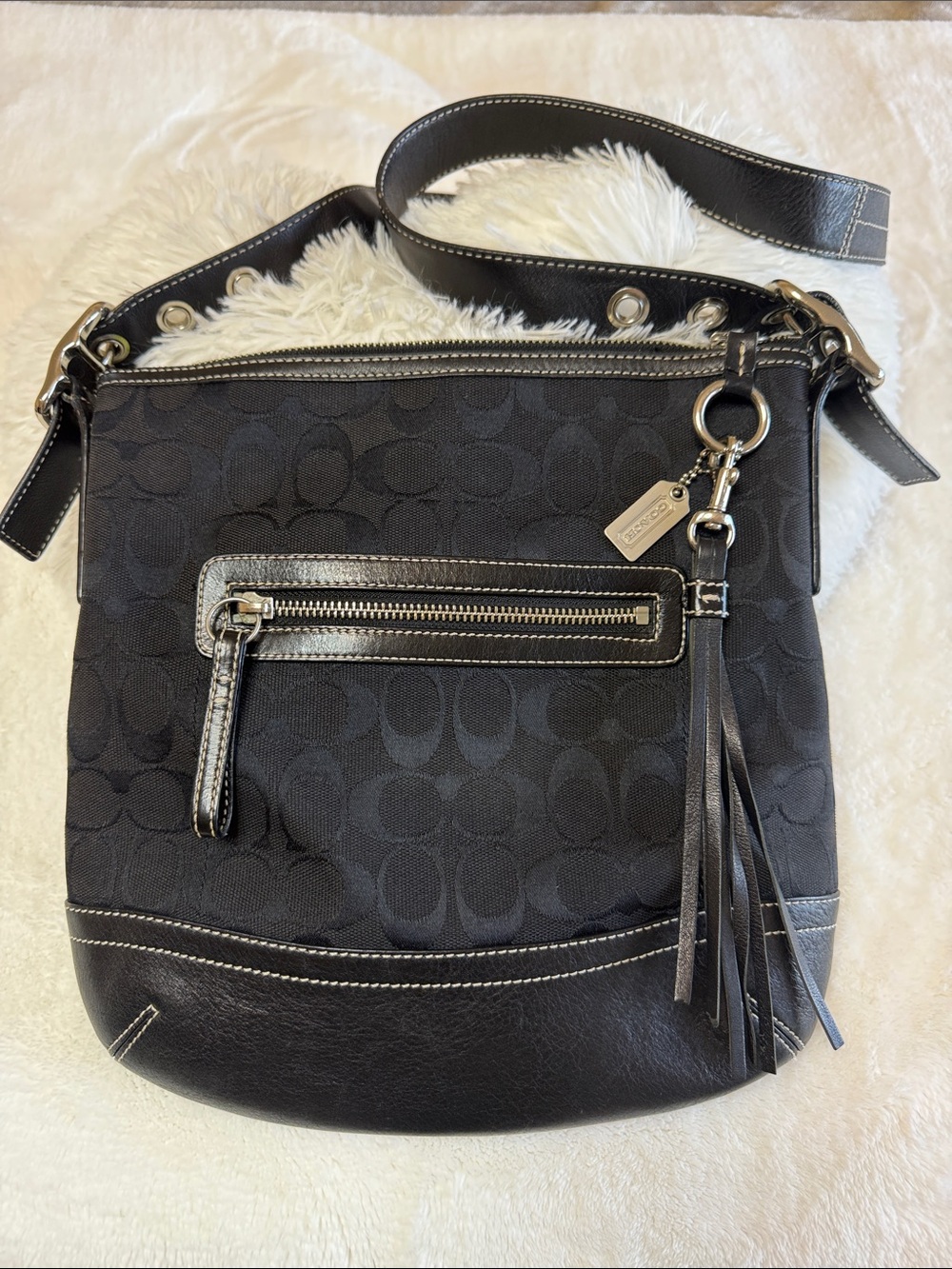 Coach Vintage Signature Soft Slim Duffle Shoulder Bag with Tassel 2004